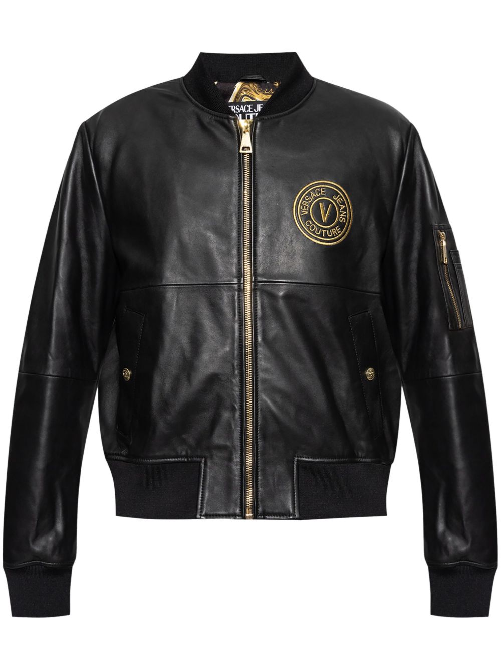 Versace Jeans Couture V-Emblem 皮质飞行员夹克 - 黑色