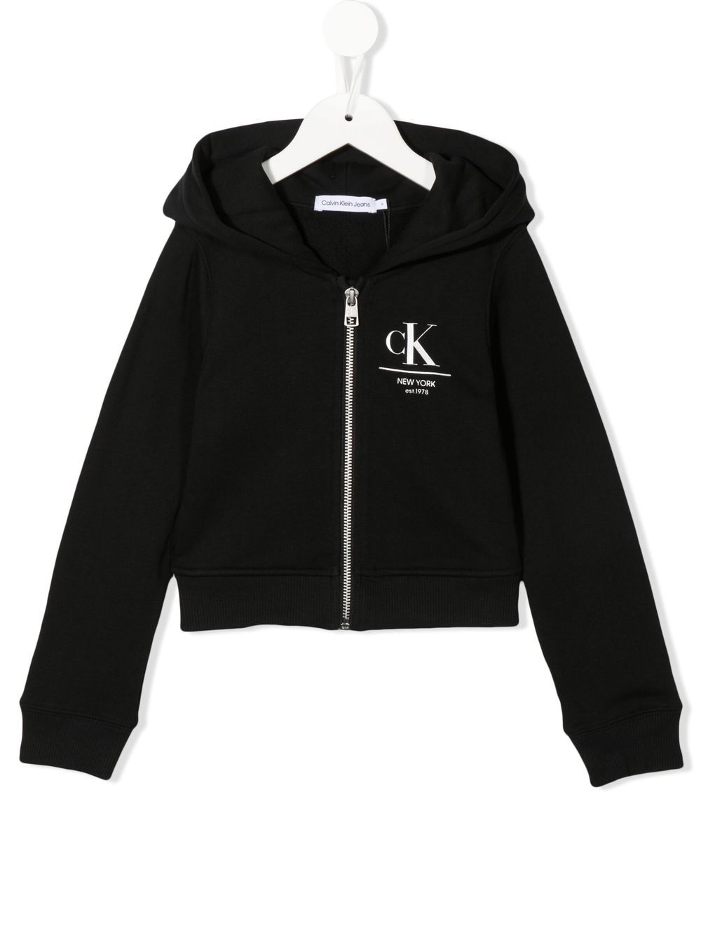 Calvin Klein Kids logo印花棉连帽衫 - 黑色