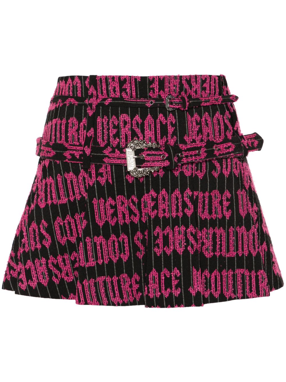 Versace Jeans Couture logo刺绣褶饰迷你半身裙 - 黑色