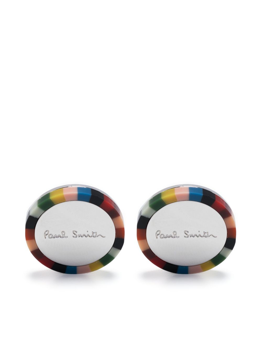 Paul Smith logo雕刻对比滚边袖扣 - 银色