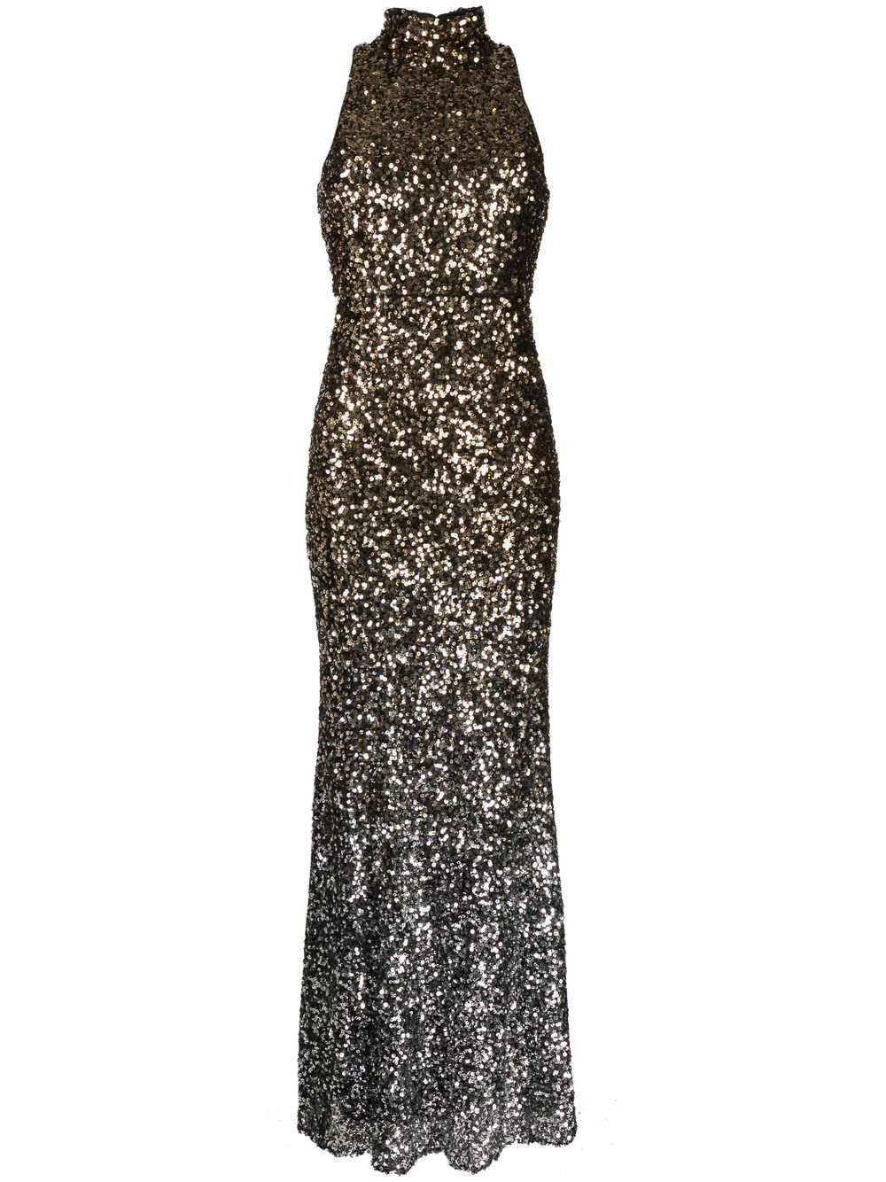 Badgley Mischka 亮片挂颈礼服 - 金色