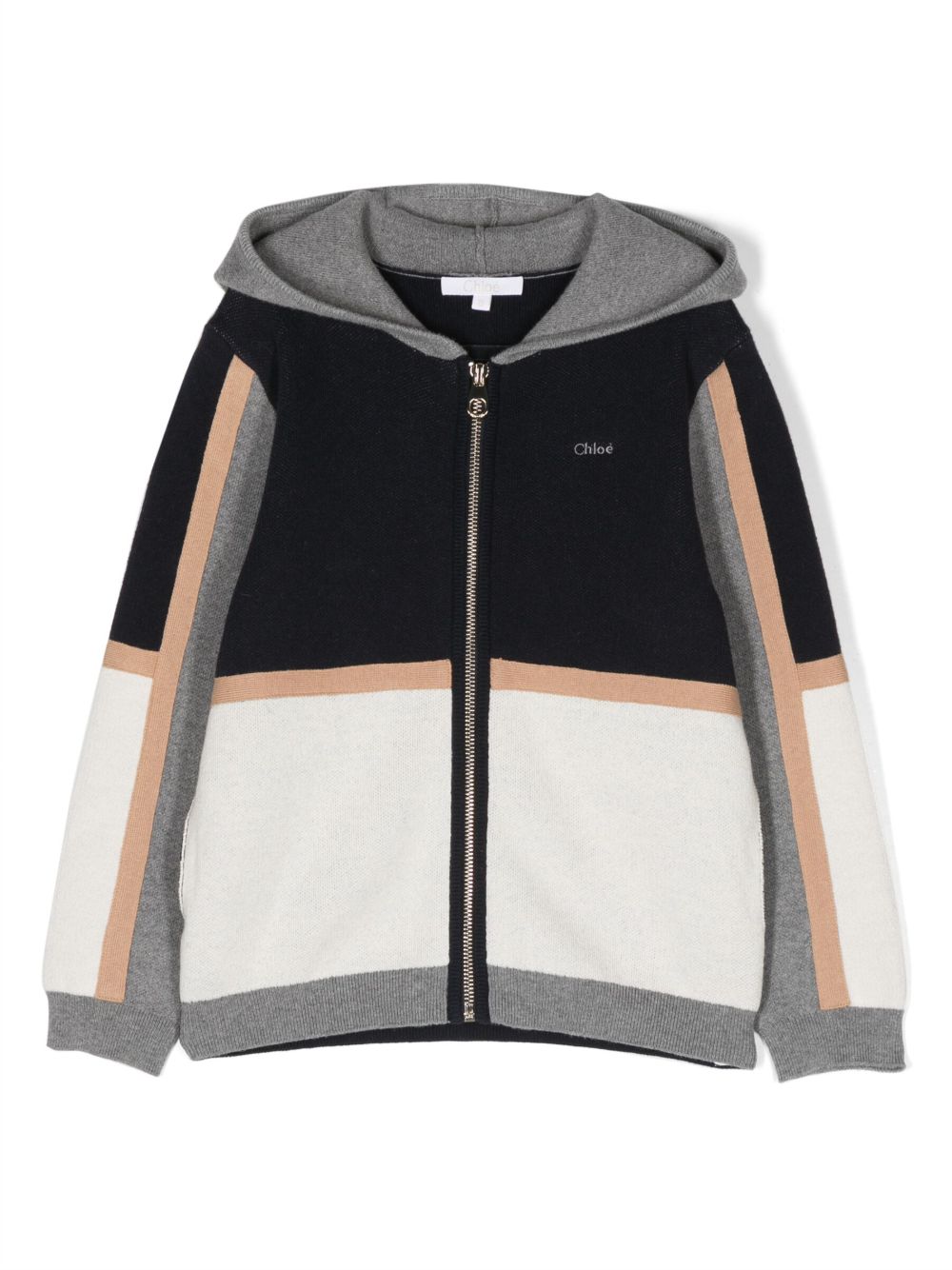 Chloé Kids 拼色拉链连帽夹克 - 蓝色