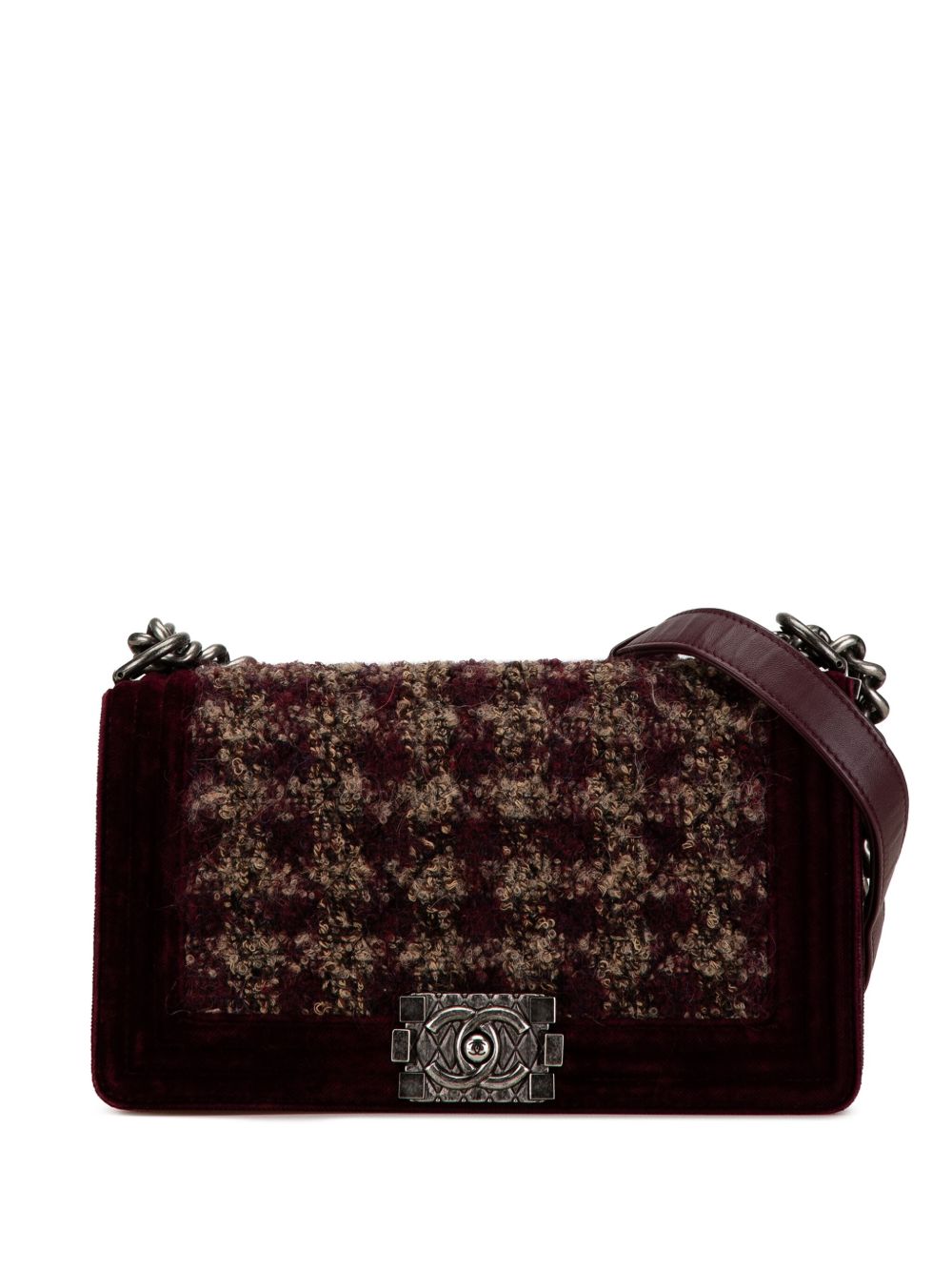 CHANEL Pre-Owned Boy Flap 中号丝绒粗花呢单肩包（2013-2014年典藏款） - 红色