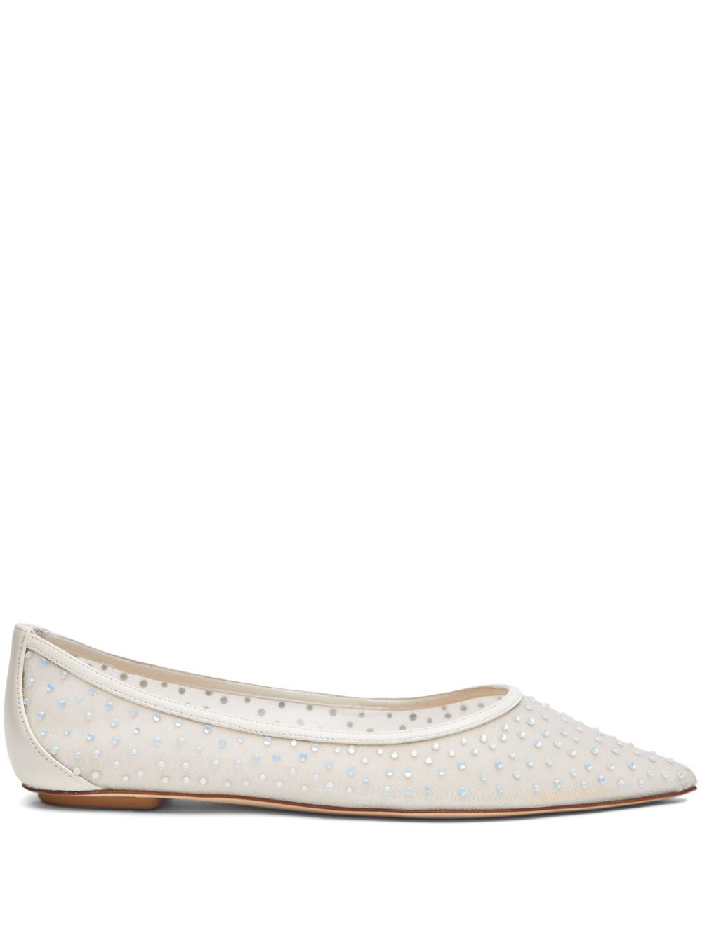 Stuart Weitzman Emilia 网纱晶饰平底鞋 - 白色