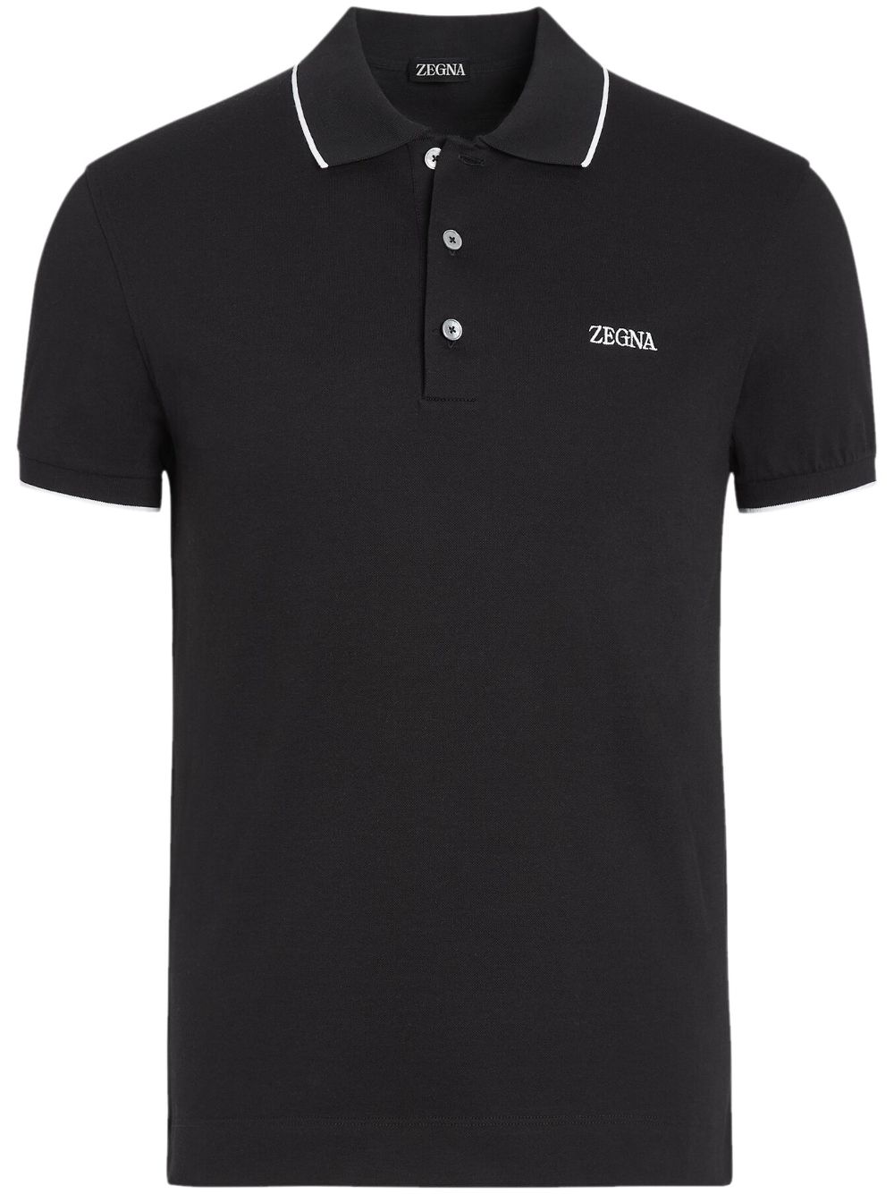 Zegna logo刺绣棉polo衫 - 黑色