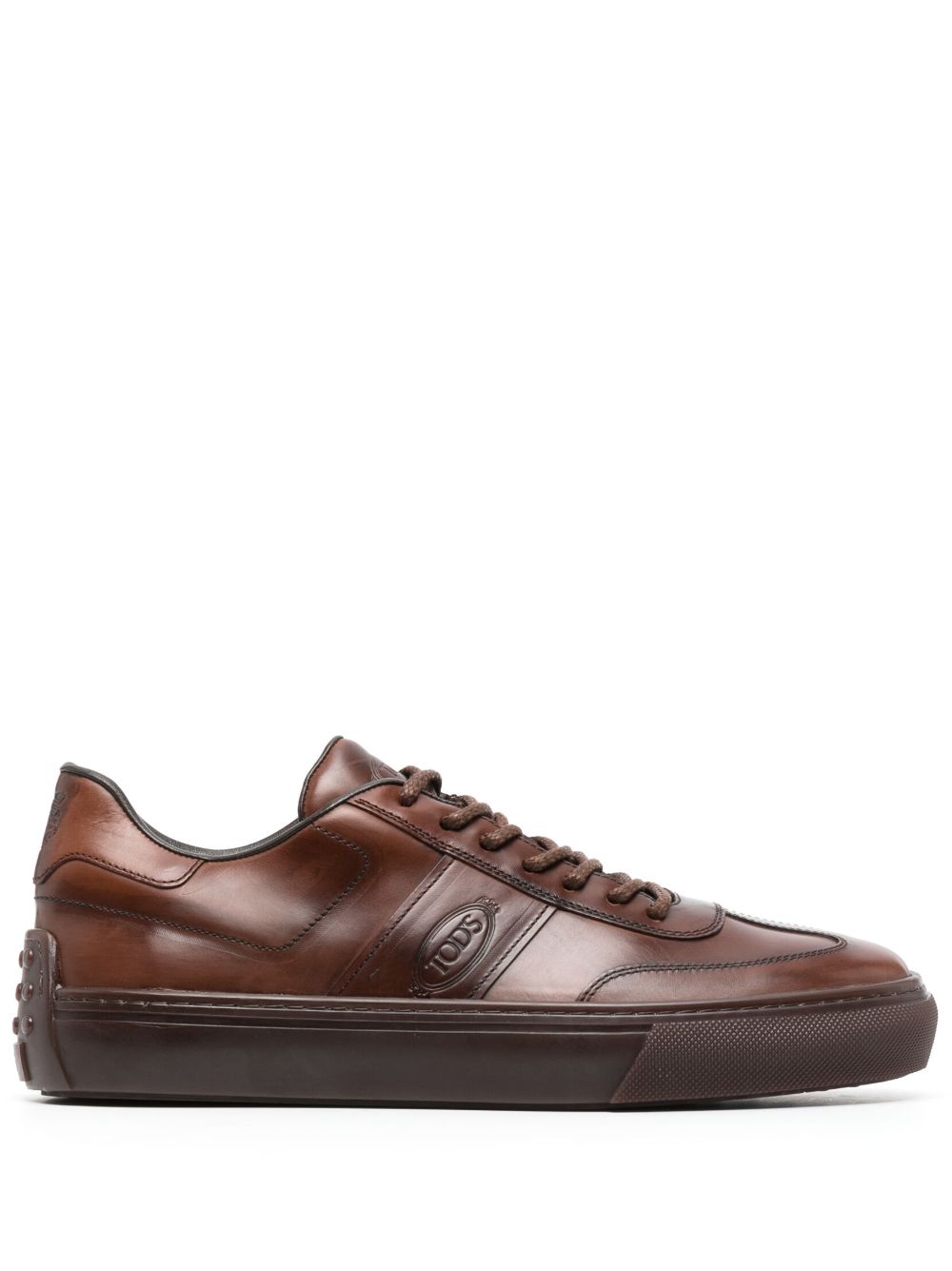 Tod's logo凹面压花皮质运动鞋 - 褐色