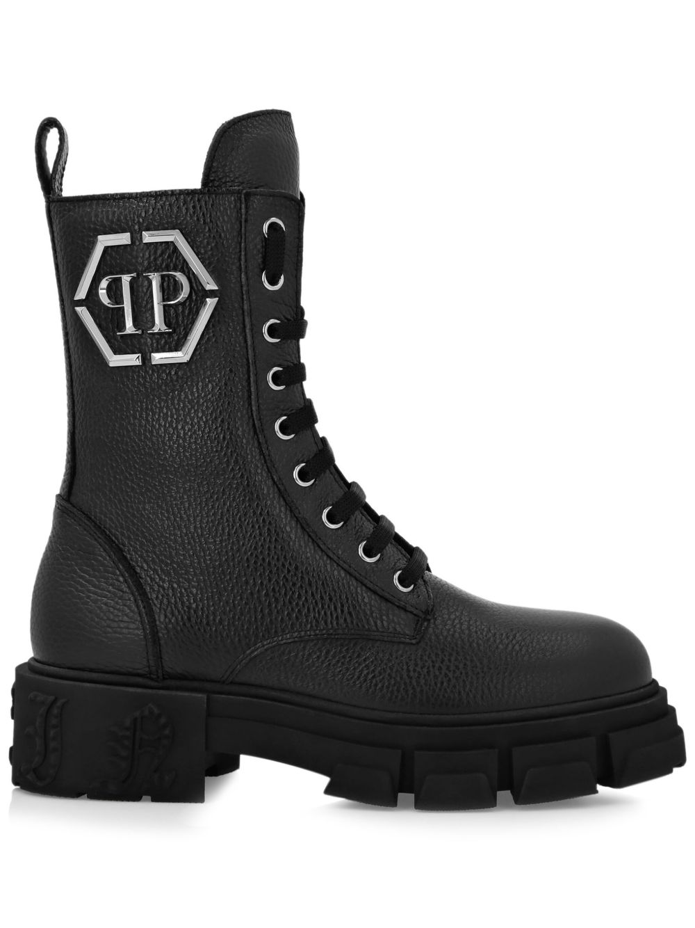 Philipp Plein 粒面皮质中筒靴 - 黑色