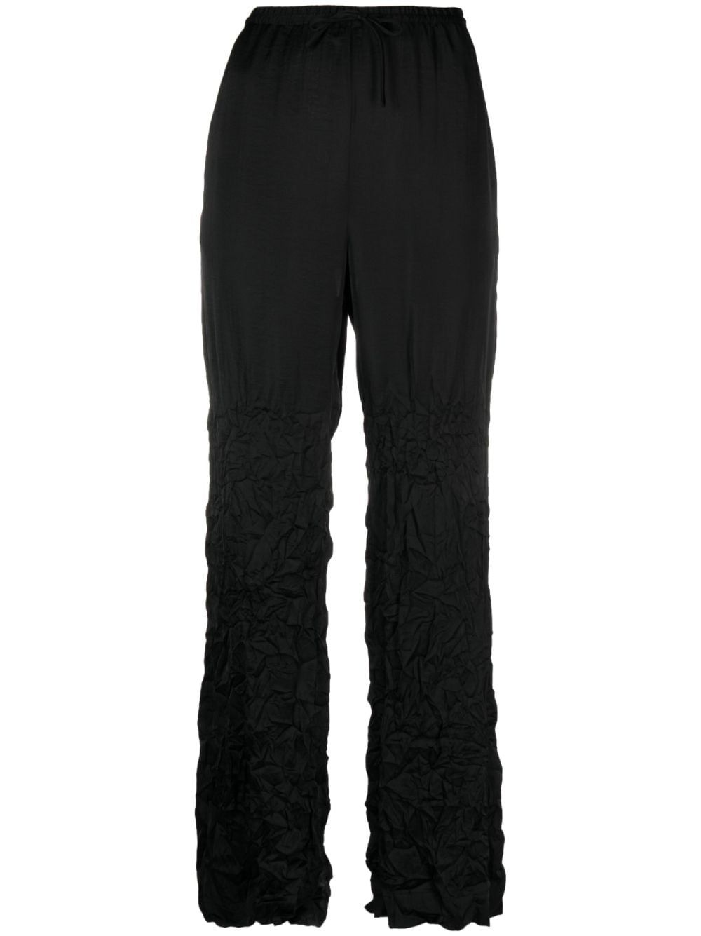 MM6 Maison Margiela 抽绳裤腰褶皱直筒长裤 - 黑色
