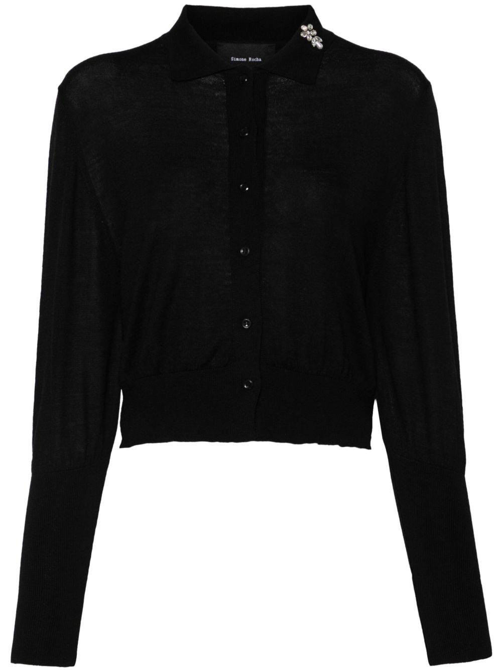 Simone Rocha 晶饰polo领开衫 - 黑色
