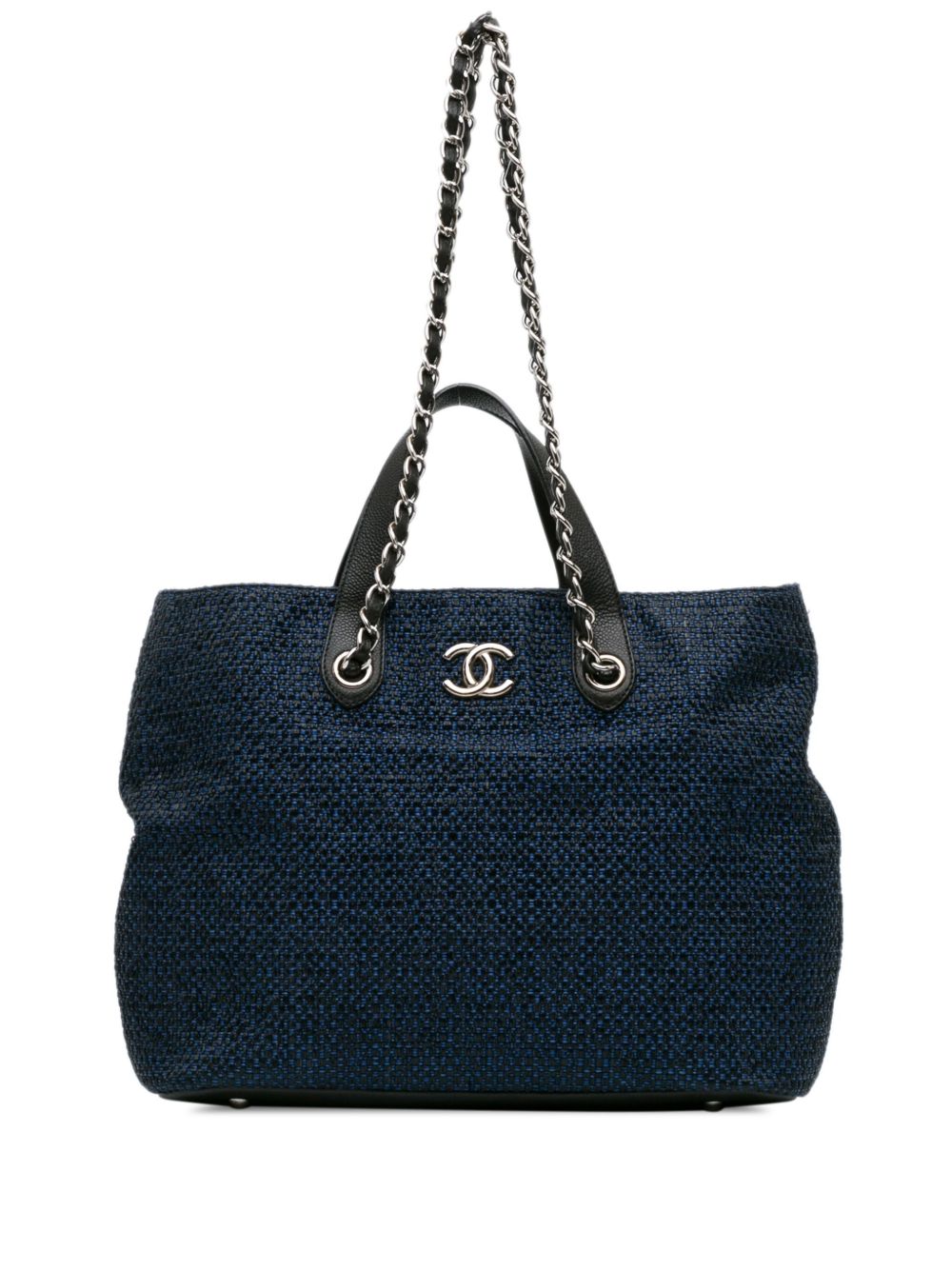 CHANEL Pre-Owned CC Straw and Caviar Drawstring Shopping Tote 斜挎包（2013-2014年典藏款） - 蓝色