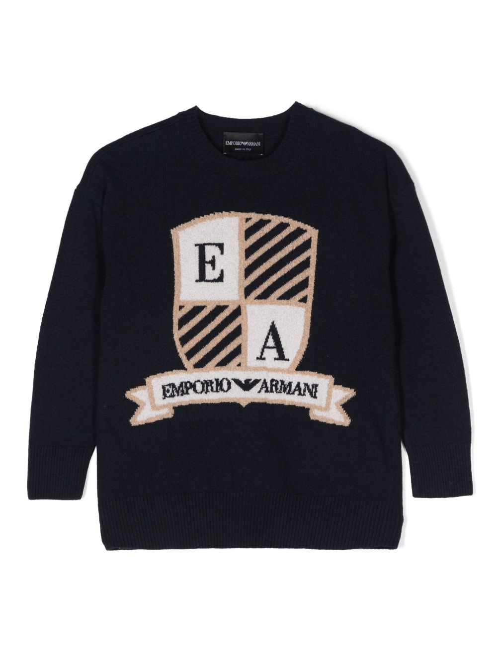 Emporio Armani Kids logo嵌花圆领毛衣 - 蓝色