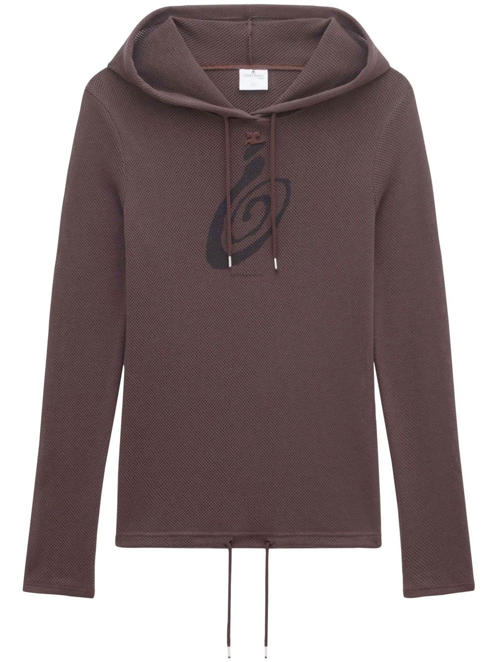 Courrèges logo印花网纱连帽衫 - 褐色