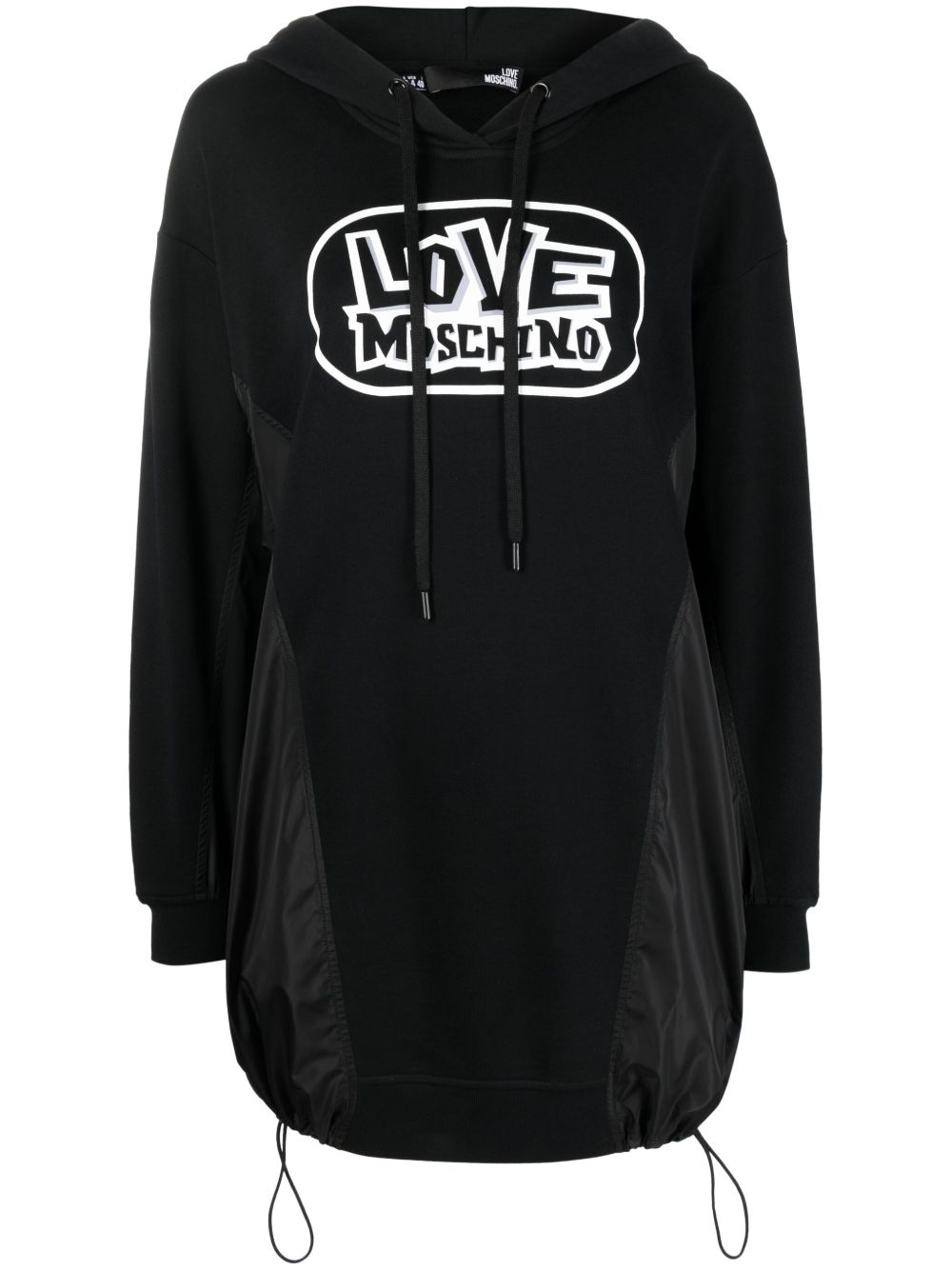 Love Moschino 莫斯奇诺 logo印花连帽毛衣式连衣裙 - 黑色