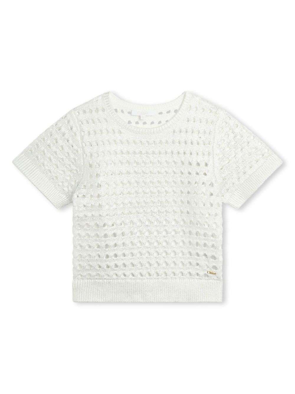 Chloé Kids 金银线镂空针织T恤 - 白色