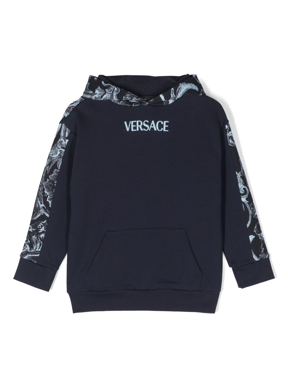 Versace Kids Barocco 印花棉连帽衫 - 蓝色