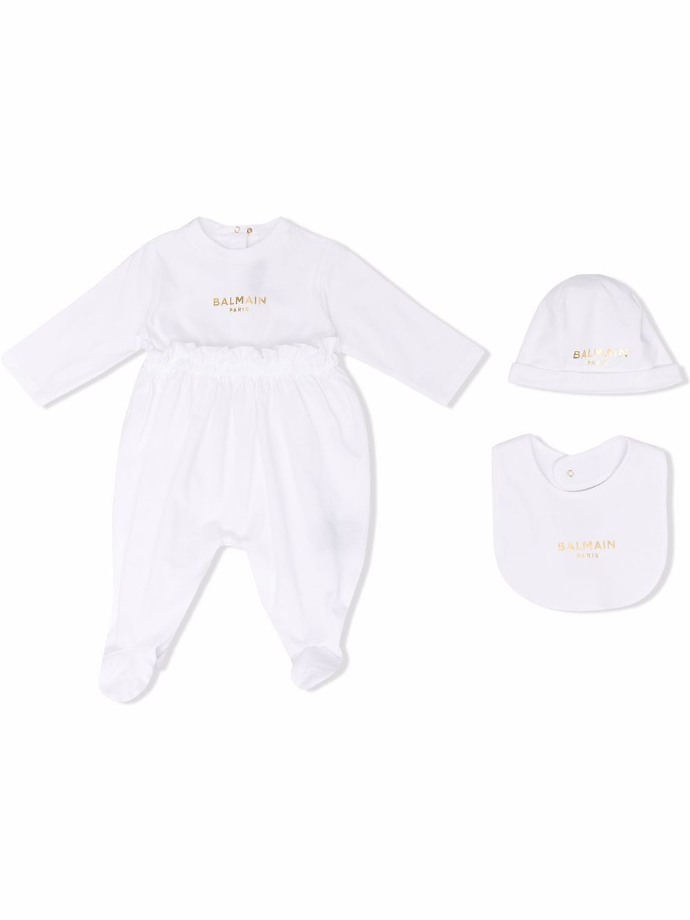Balmain Kids 巴尔曼 logo印花连体衣套装 - 白色