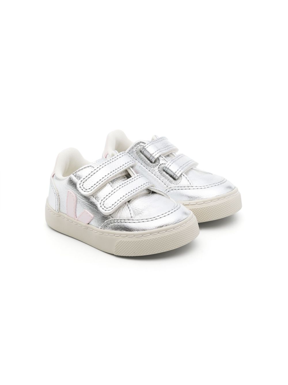 VEJA Kids V-12 ChromeFree 金属感皮质运动鞋 - 银色