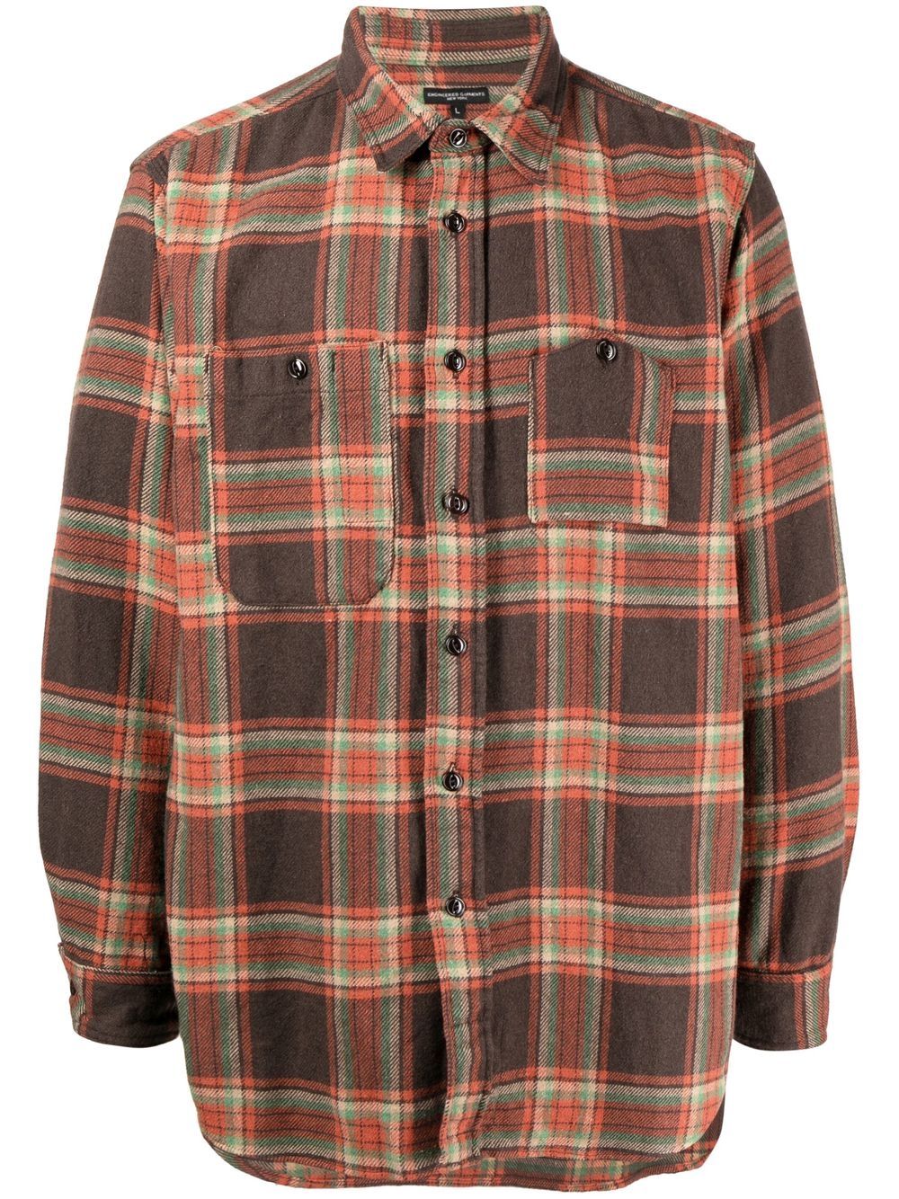 Engineered Garments 格纹图案法兰绒衬衫 - 橘色