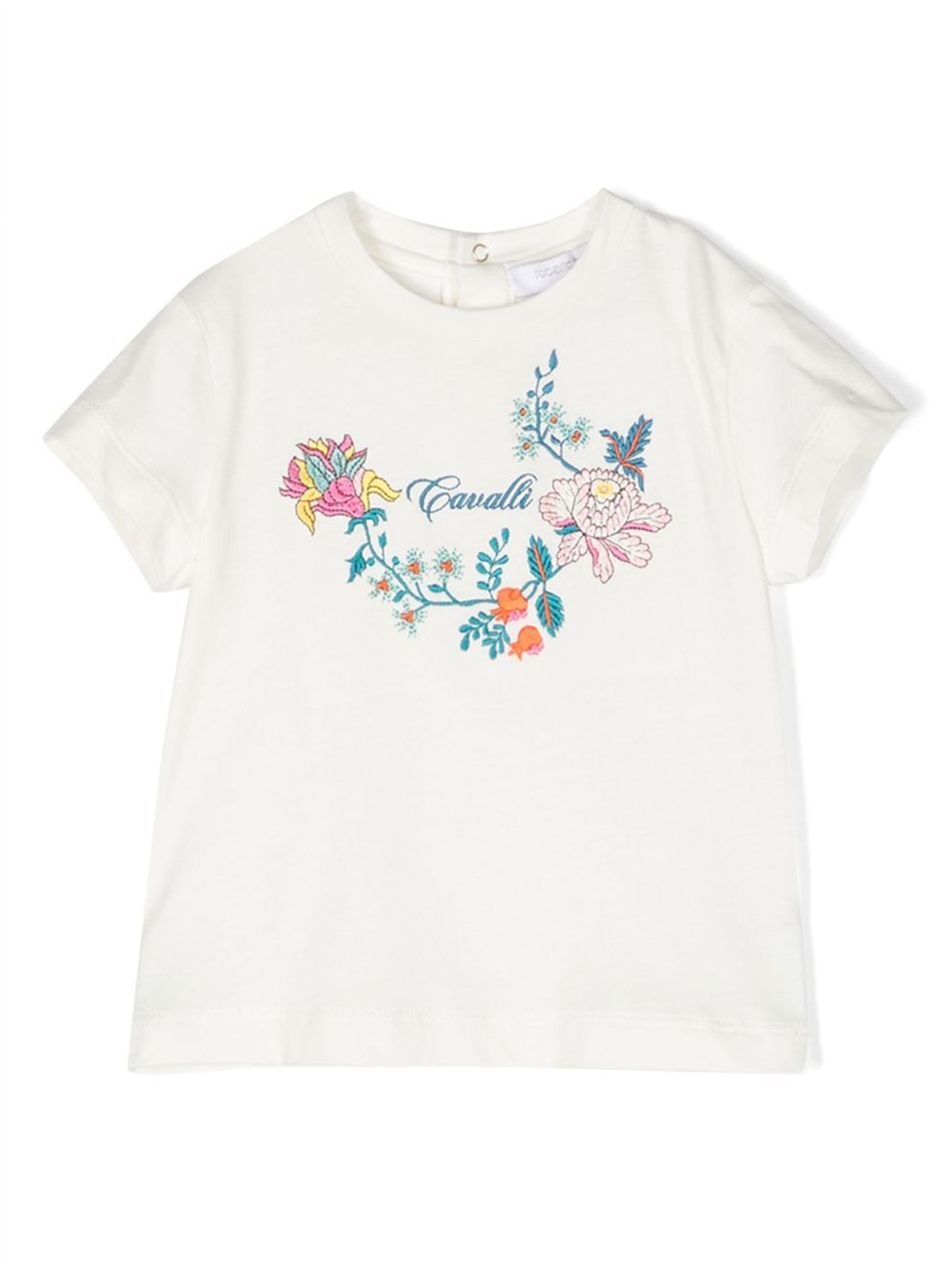 Roberto Cavalli Junior 花卉刺绣棉T恤 - 白色