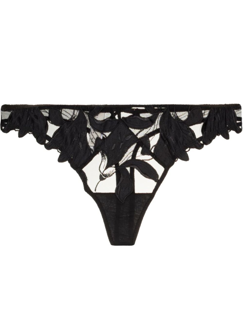 Fleur Du Mal Lily 刺绣低腰丁字裤 - 黑色