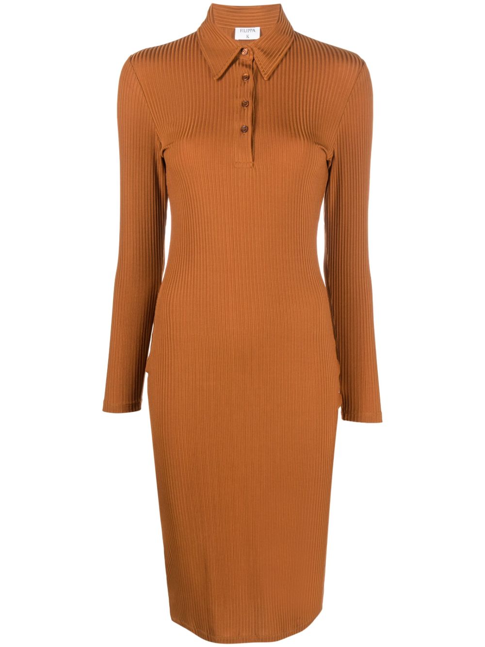 Filippa K 罗纹平纹针织polo领连衣裙 - 褐色