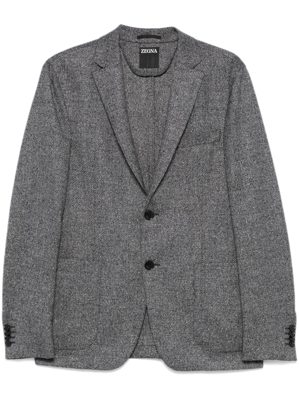 Zegna 交扣斜纹布西装夹克 - 灰色