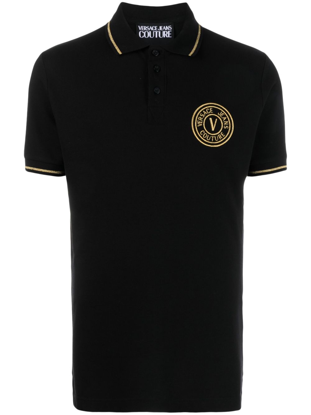 Versace Jeans Couture logo刺绣棉polo衫 - 黑色