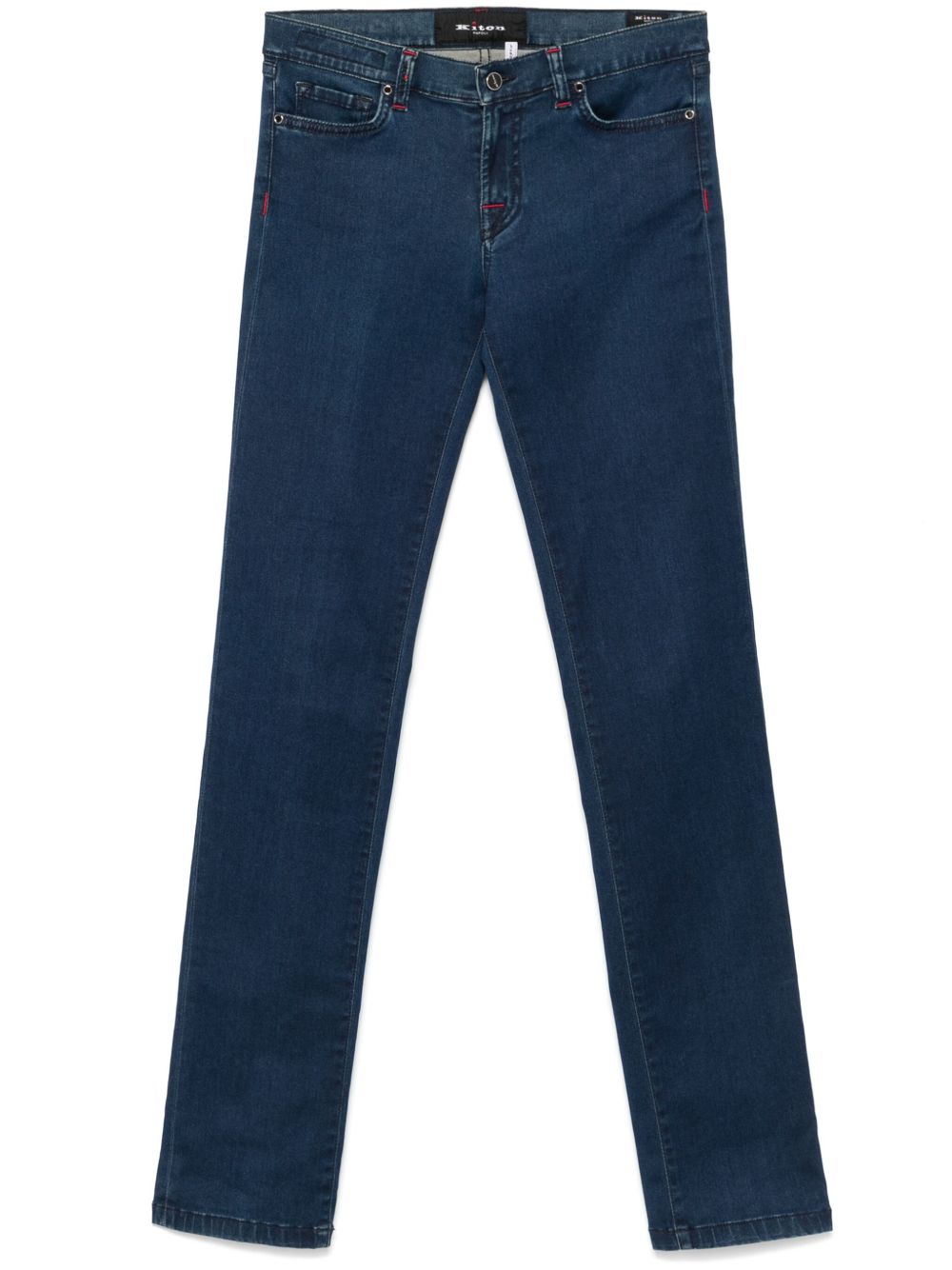 Kiton logo刺绣紧身牛仔裤 - 蓝色