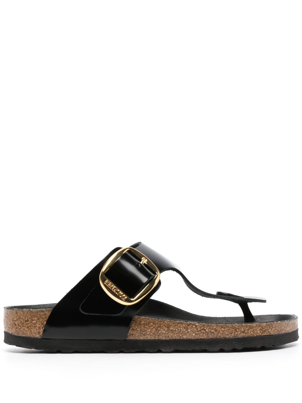 Birkenstock Gizeh logo雕刻皮质凉鞋 - 黑色