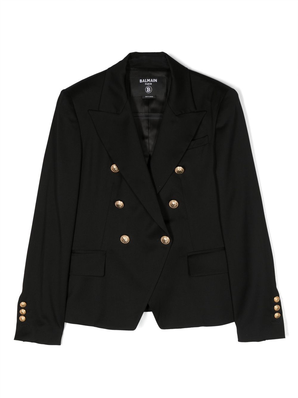 Balmain Kids 初剪羊毛双排扣西装夹克 - 黑色