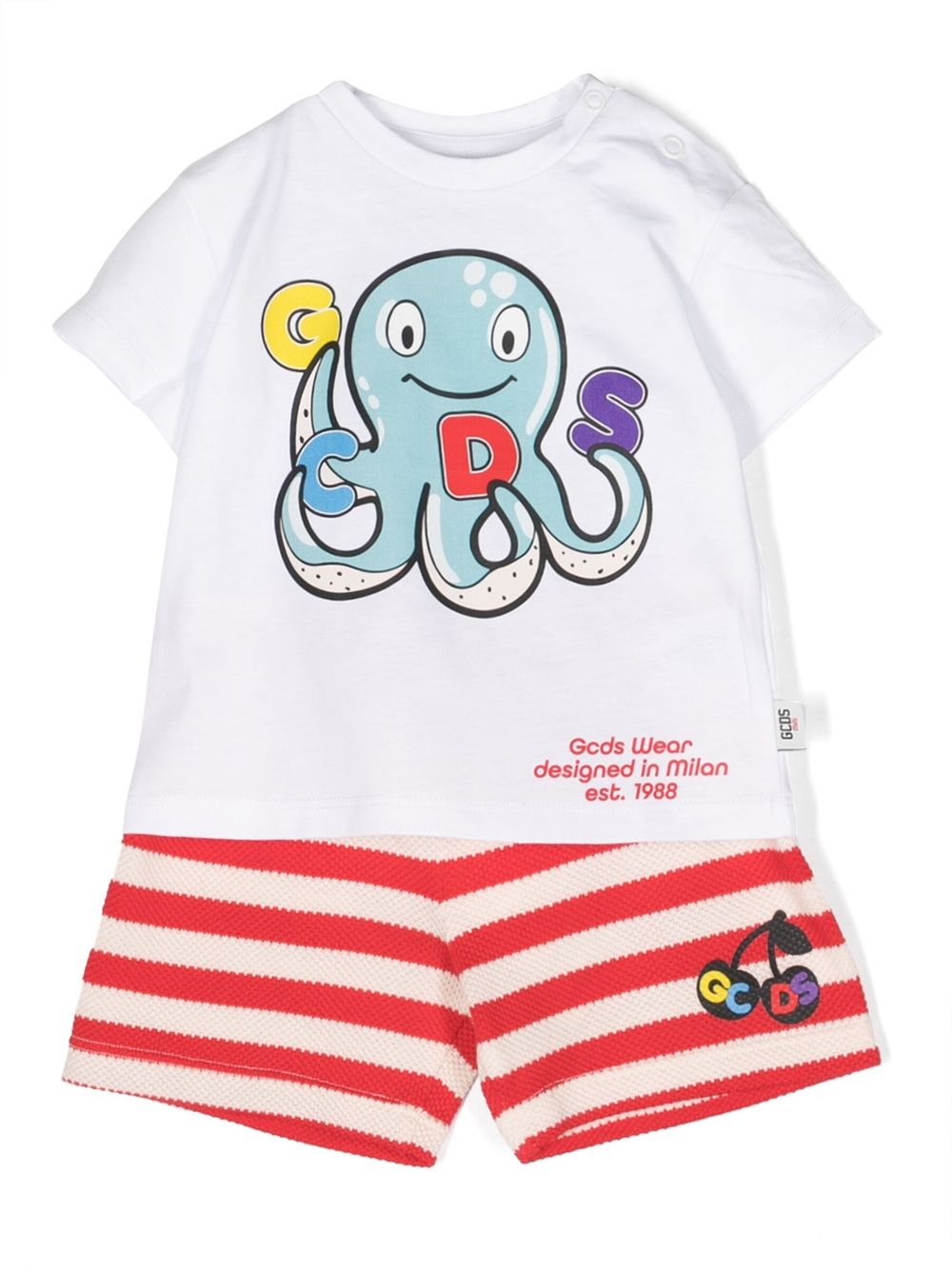Gcds Kids logo印花条纹套装 - 白色