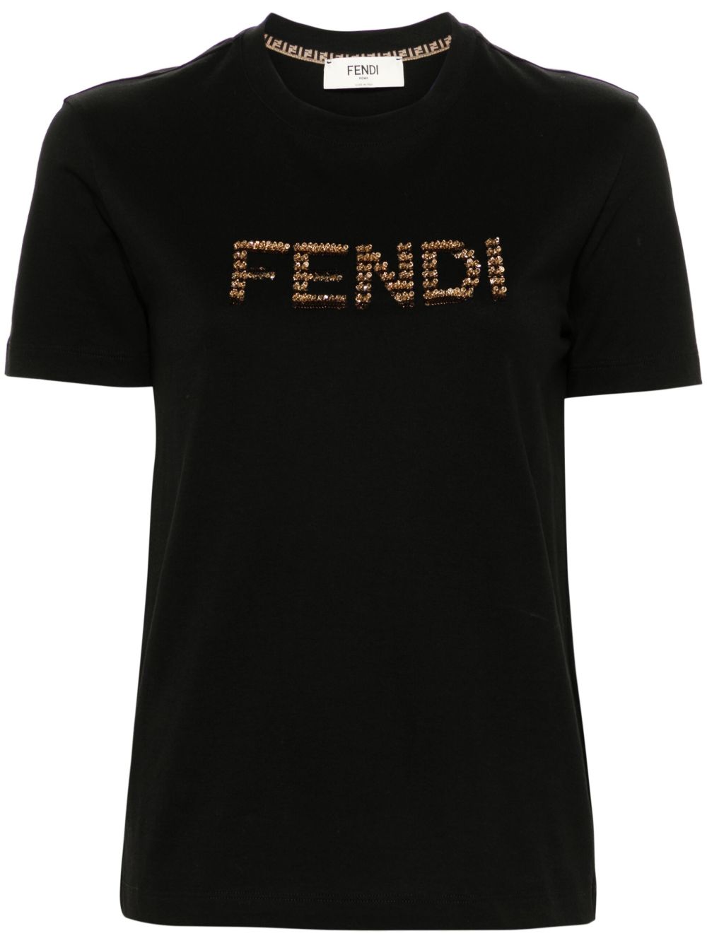 FENDI 亮片logo细节棉T恤 - 黑色