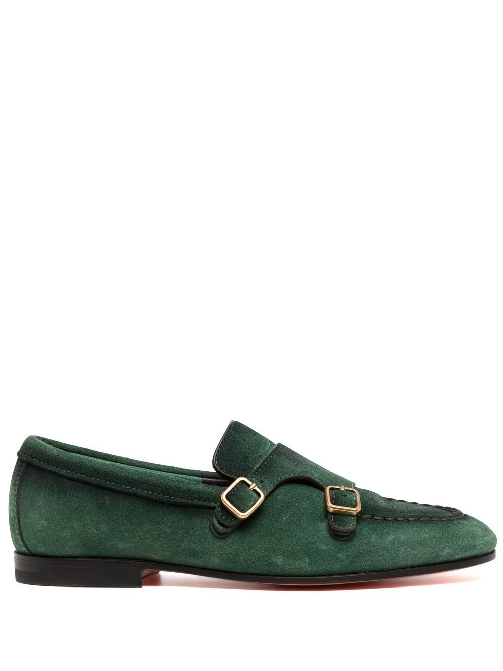 Santoni 双袢带绒面皮孟克鞋 - 绿色