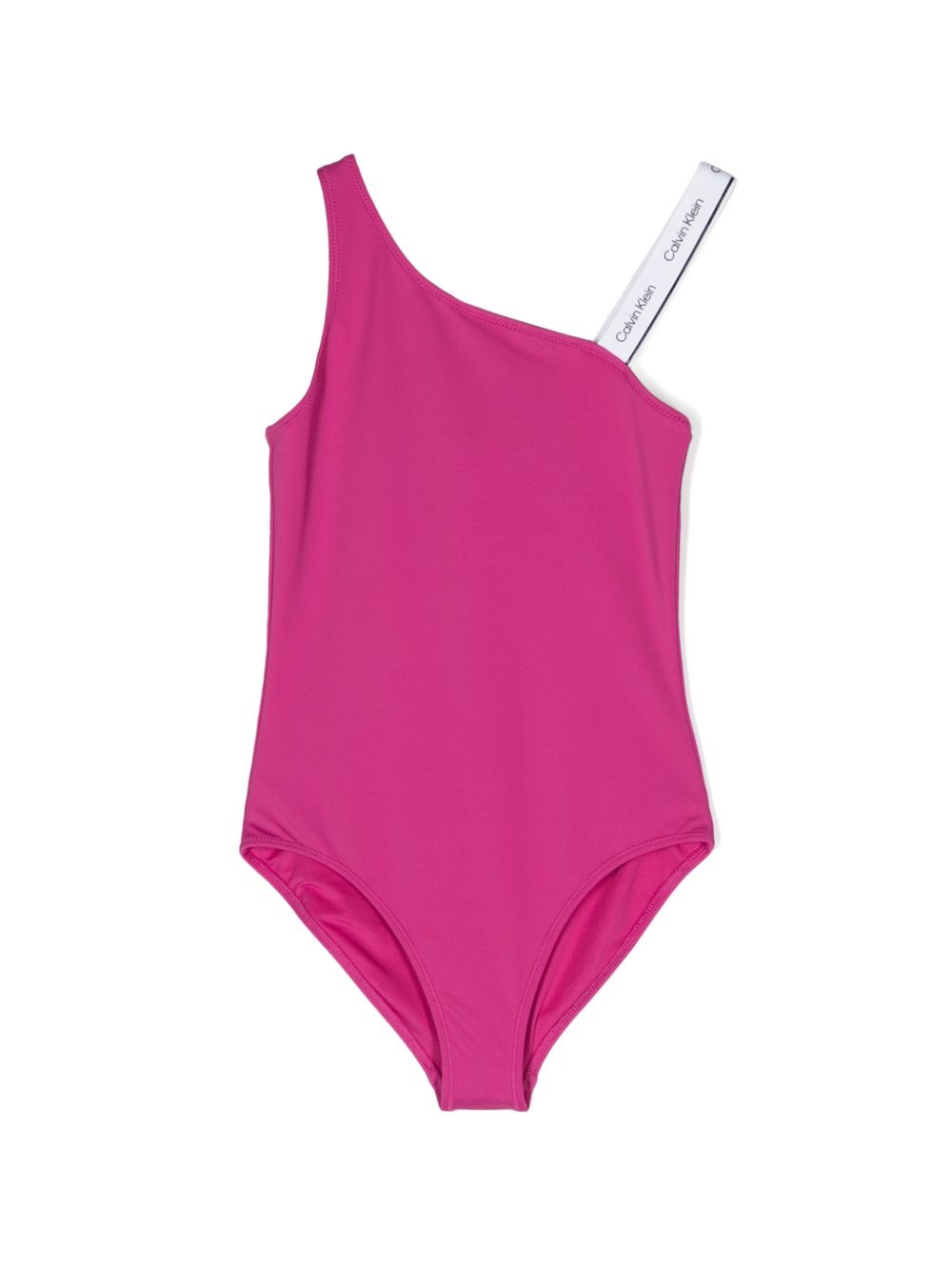 Calvin Klein Kids 不对称单肩连体泳衣 - 粉色