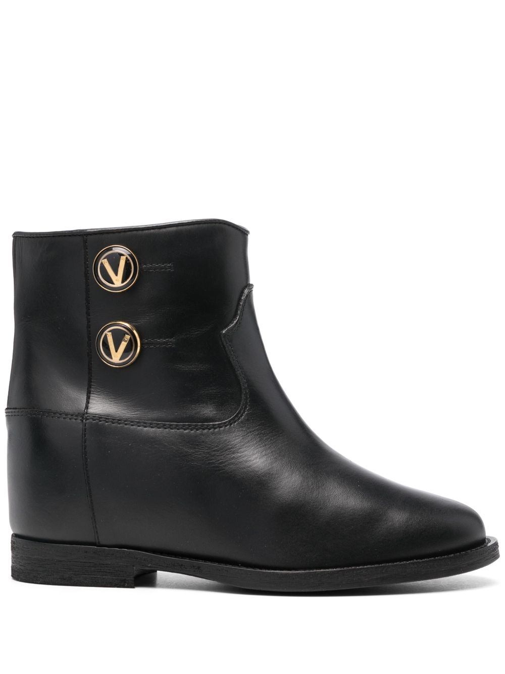 Via Roma 15 logo雕刻纽扣靴子 - 黑色