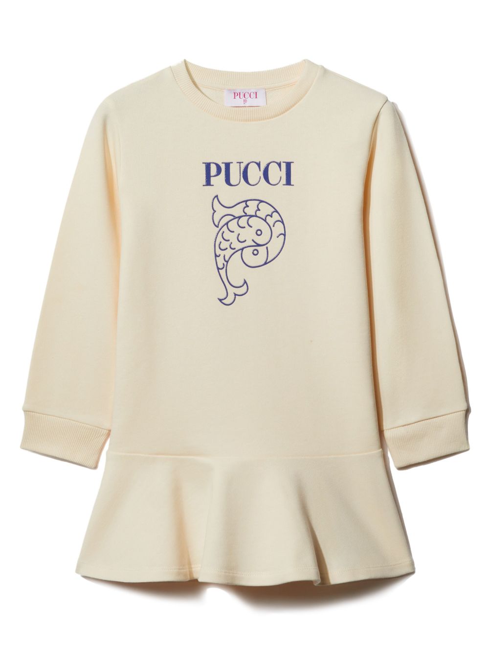 PUCCI Junior logo印花棉连衣裙 - 白色