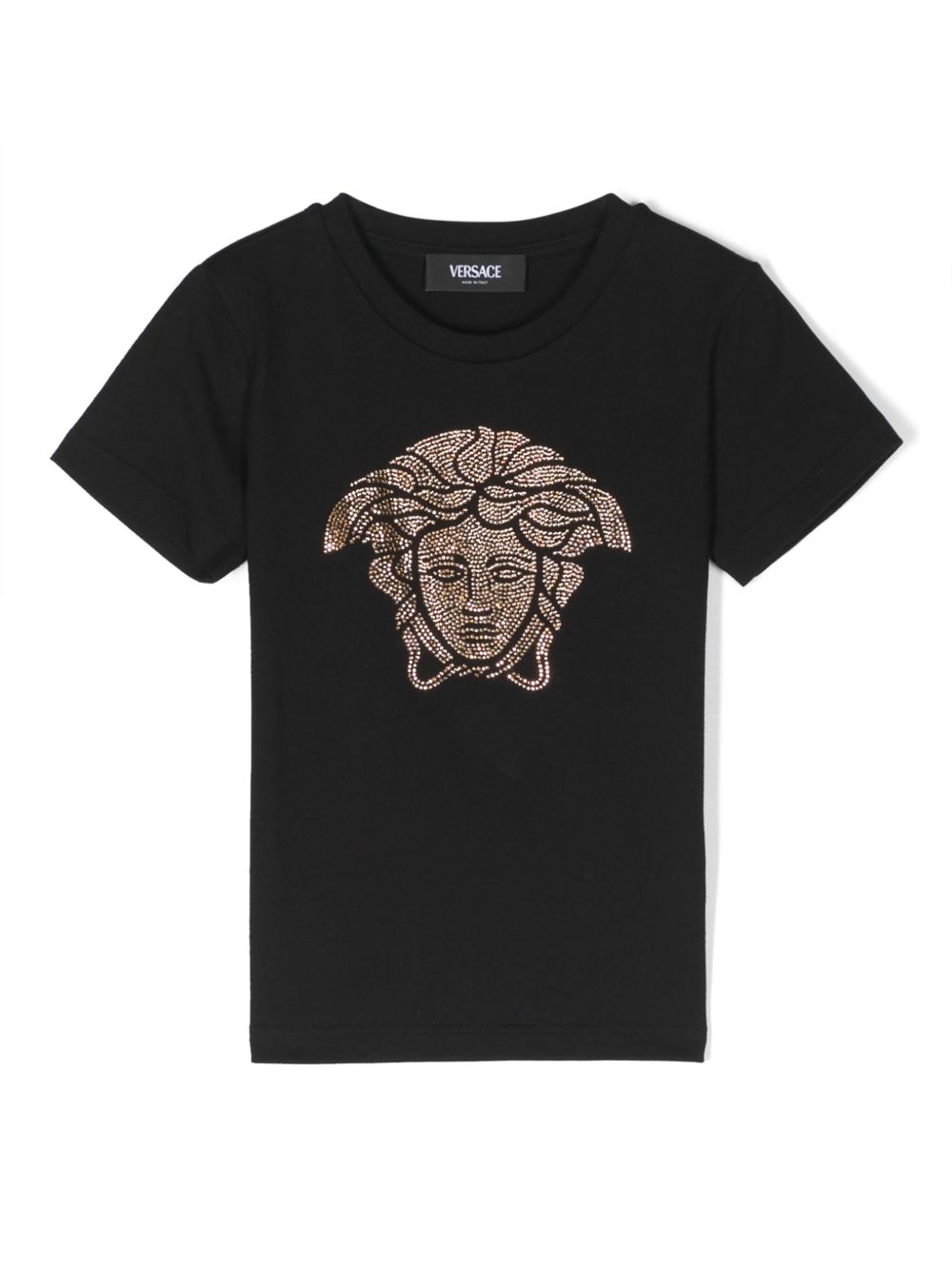 Versace Kids 美杜莎头像水钻缀饰T恤 - 黑色