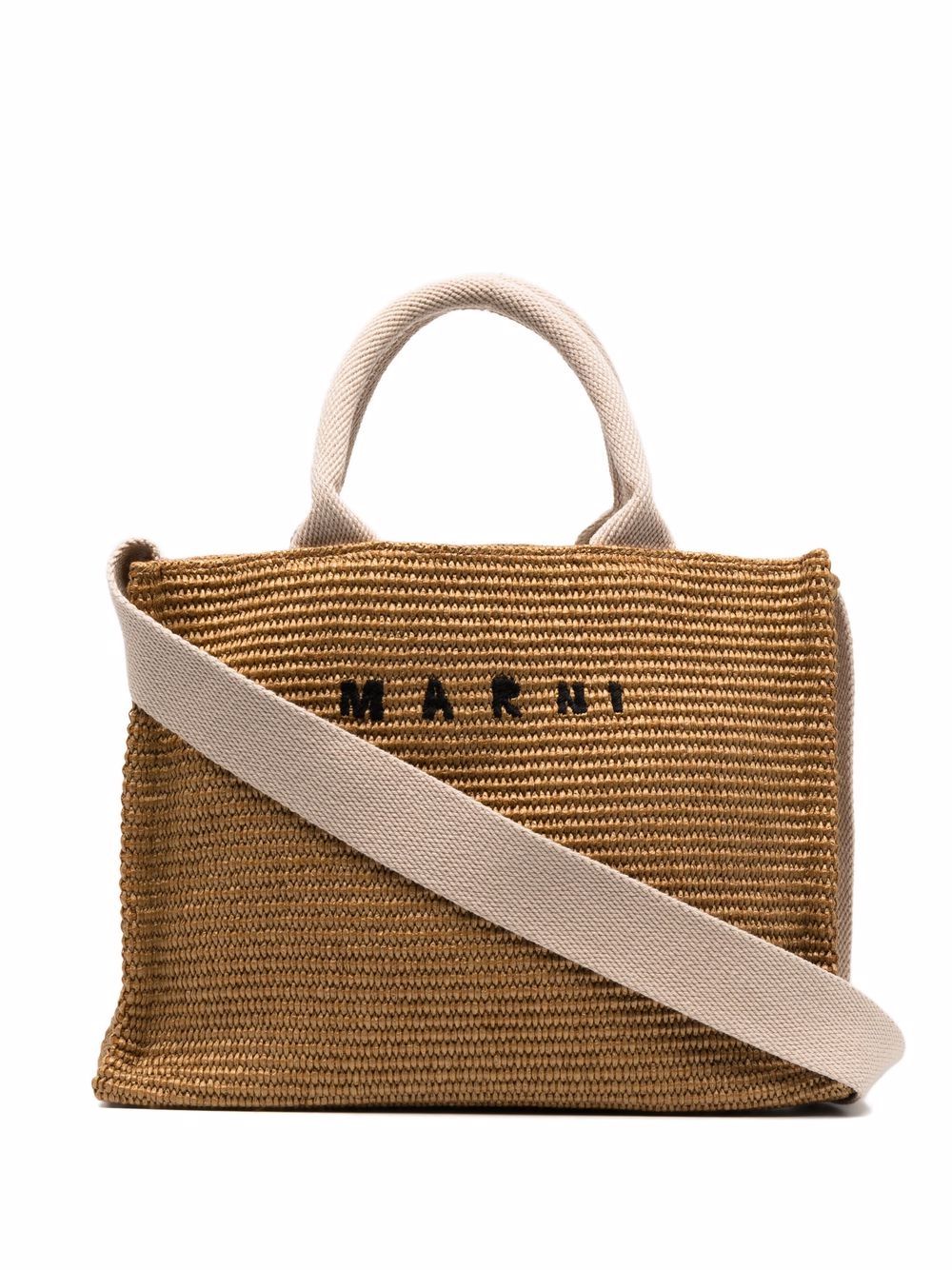 Marni logo拉菲草手提包 - 褐色
