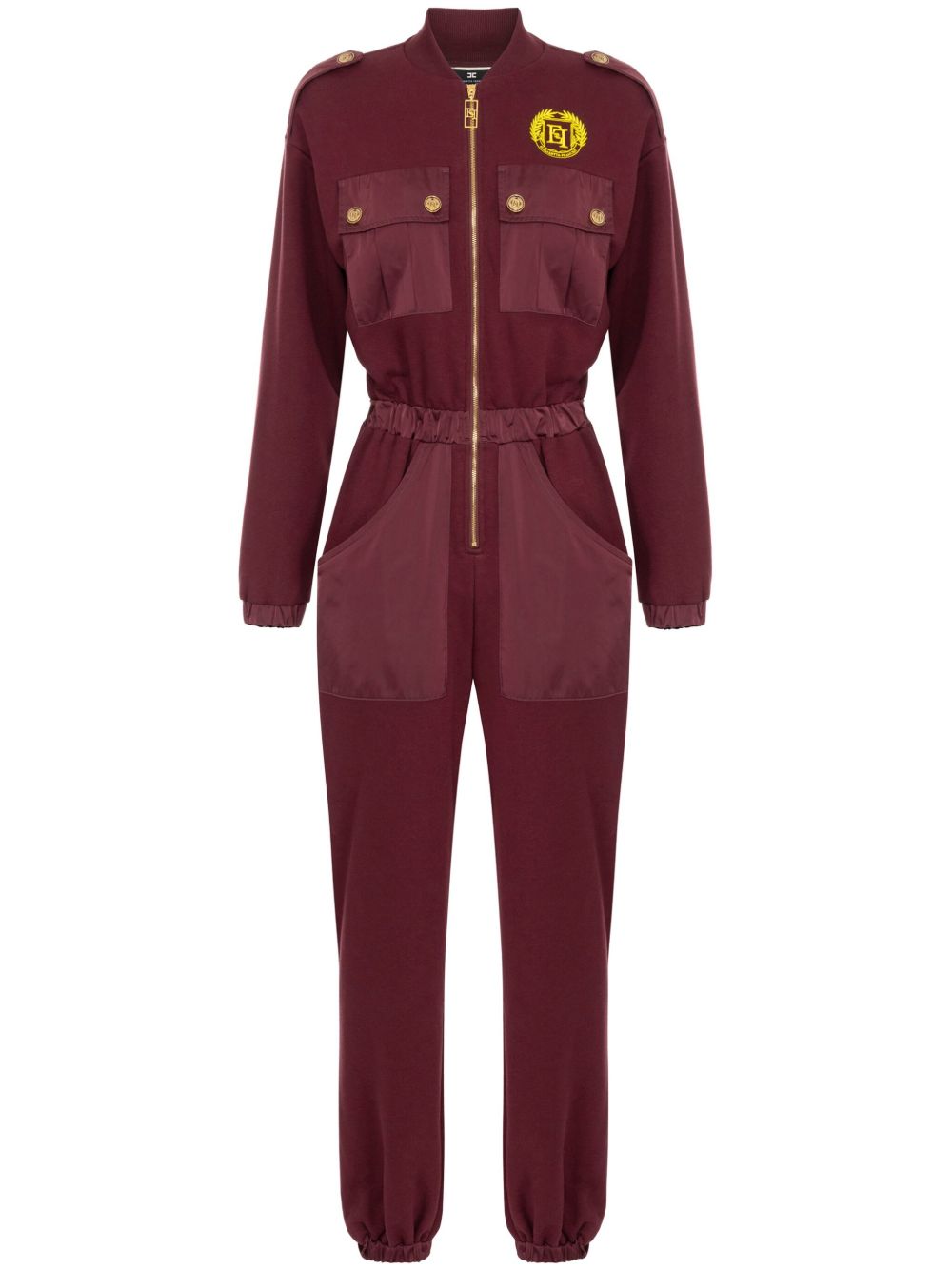 Elisabetta Franchi logo刺绣工装连体长裤 - 红色