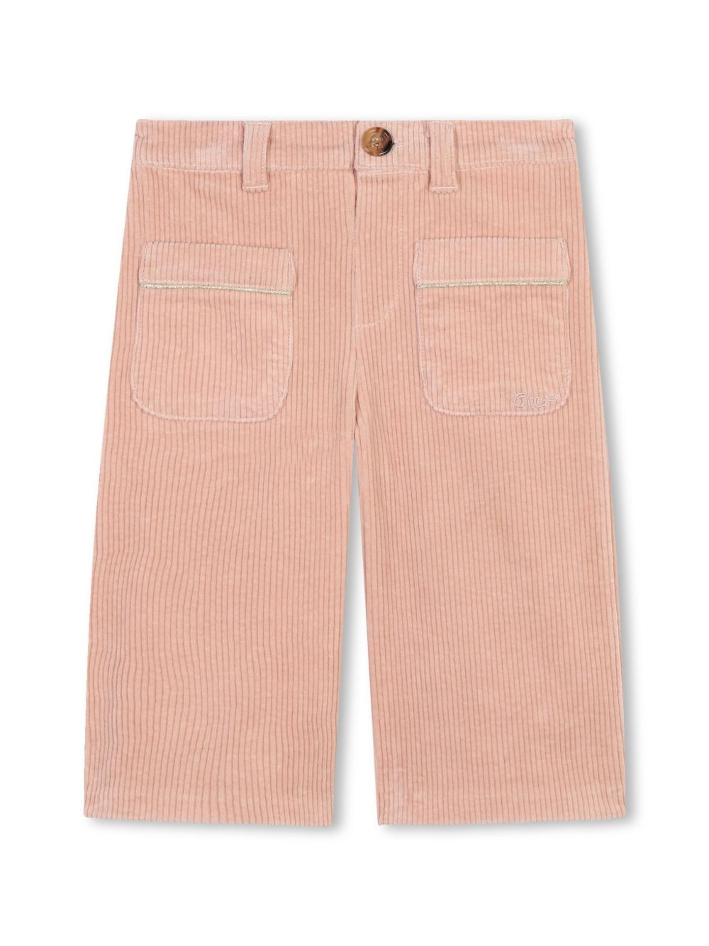 Chloé Kids logo刺绣灯芯绒长裤 - 粉色