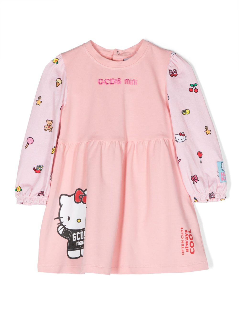 Gcds Kids logo刺绣长袖连衣裙 - 粉色