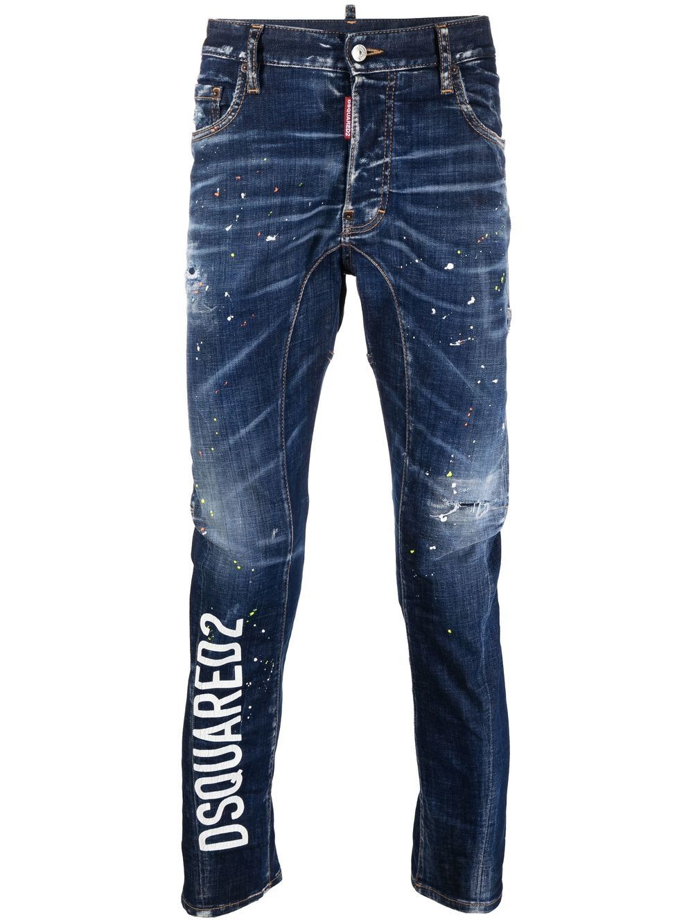 DSQUARED2 logo印花撕裂效果锥形牛仔裤 - 蓝色