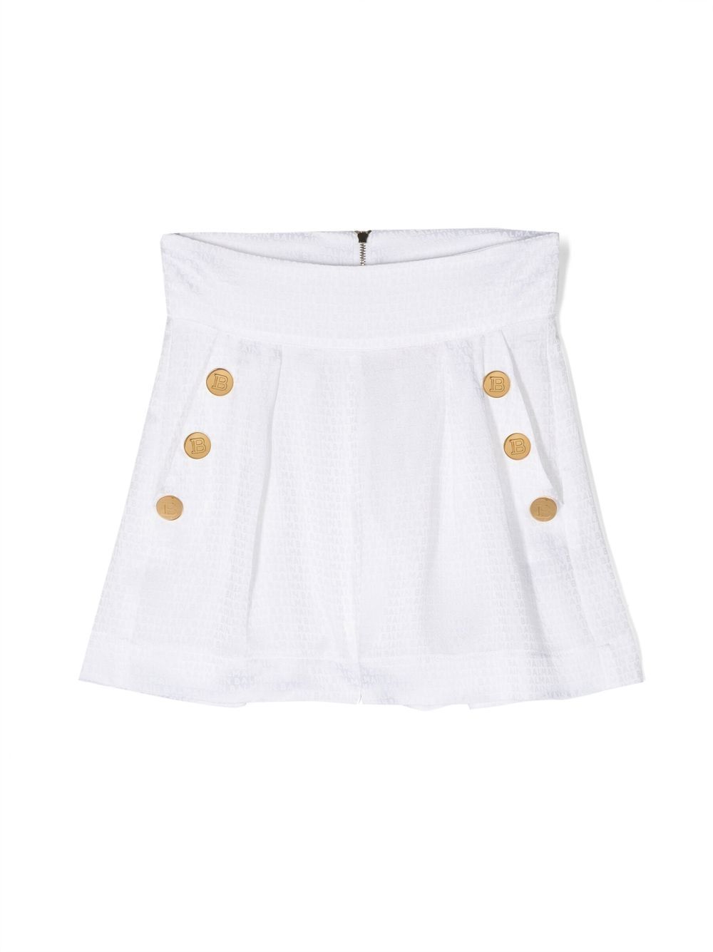 Balmain Kids 装饰性纽扣大面积logo印花短裤 - 白色