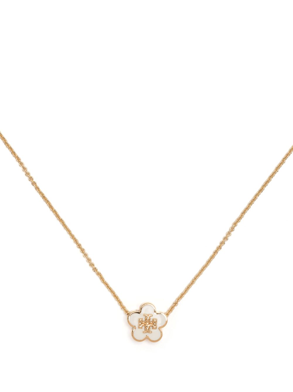Tory Burch Kira 珐琅花卉吊饰项链 - 白色
