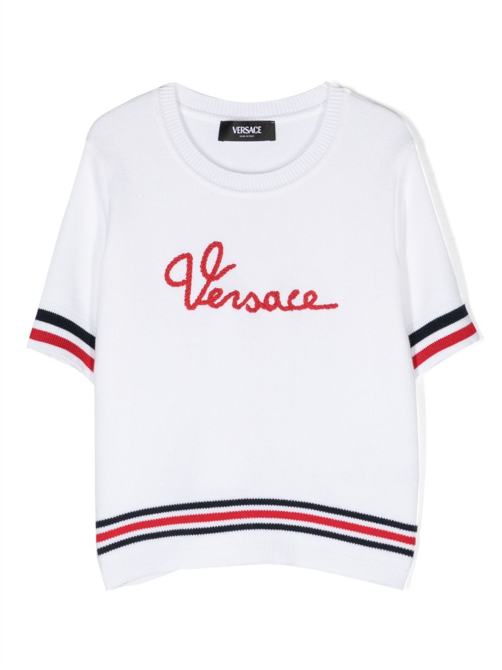 Versace Kids Marine logo刺绣毛衣 - 白色