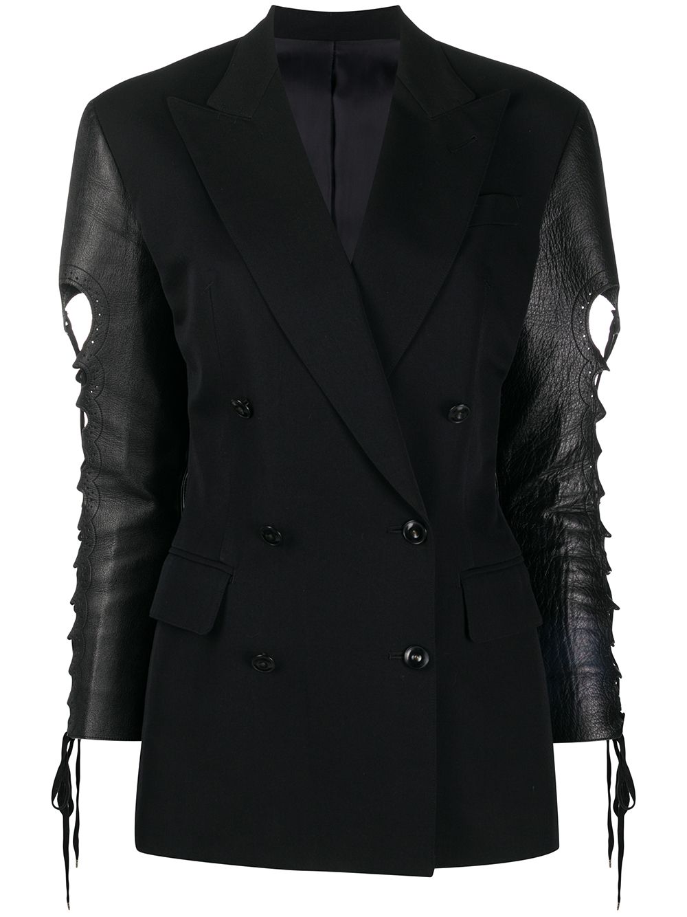 Jean Paul Gaultier Pre-Owned 皮质衣袖夹克 - 黑色