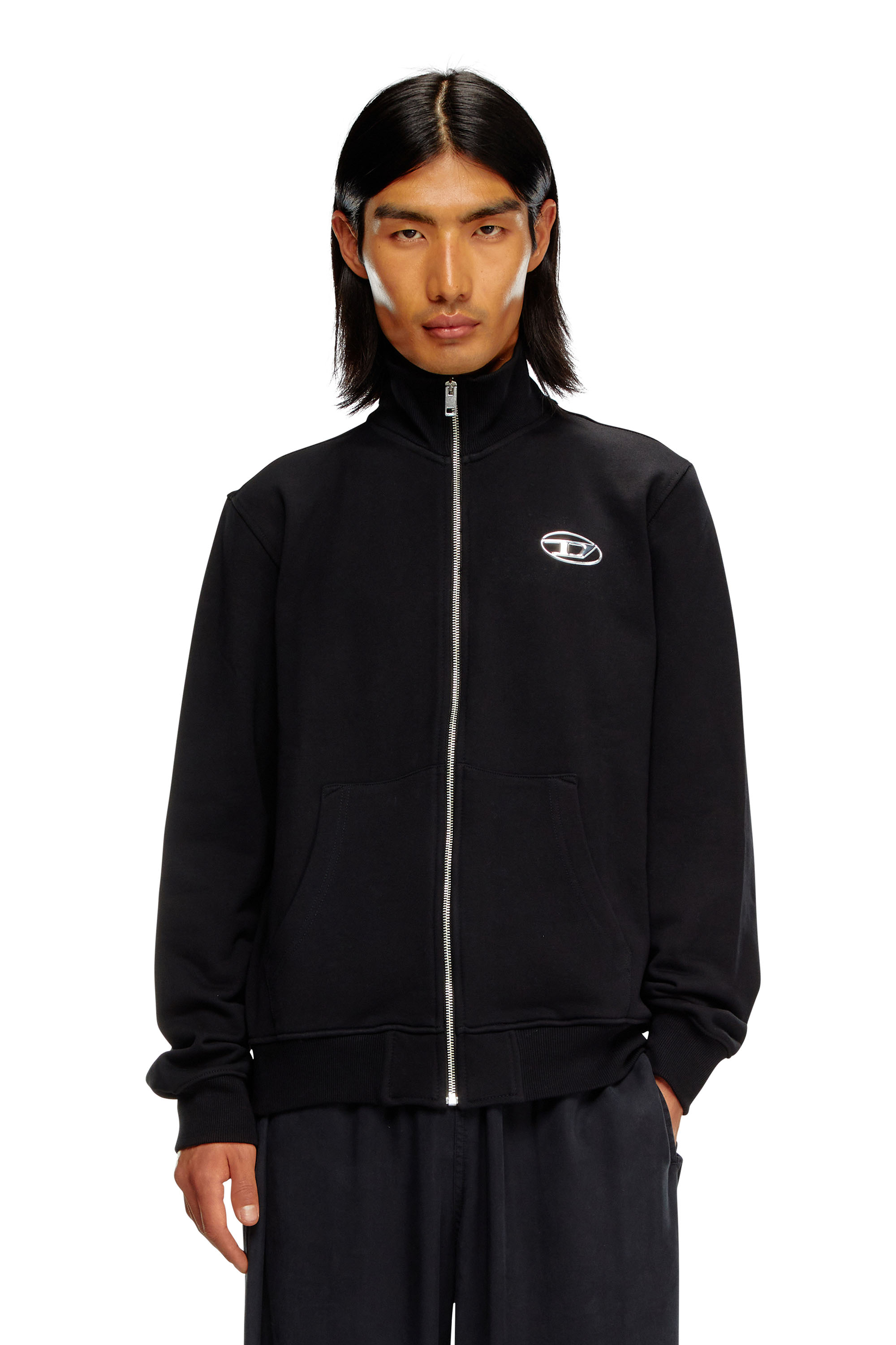Diesel - Zip-up sweatshirt with metallic logo - Sweaters - Man - Black