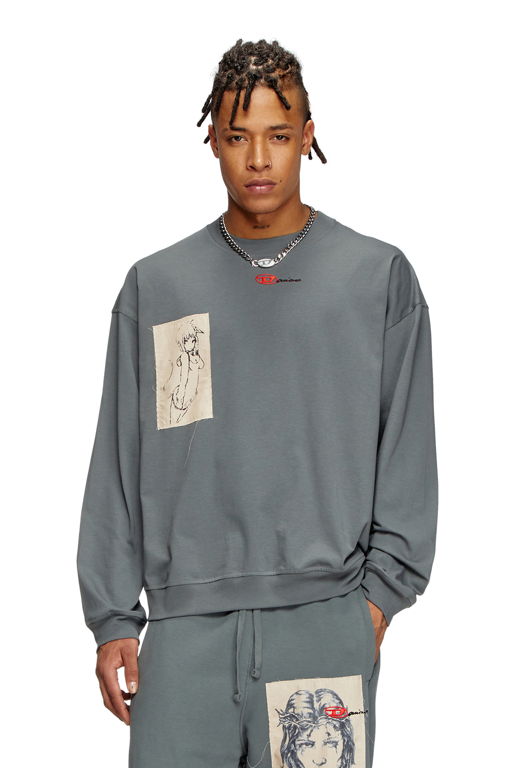 Diesel - Long-sleeve T-shirt with tattoo patches - Sweaters - Unisex - Grey