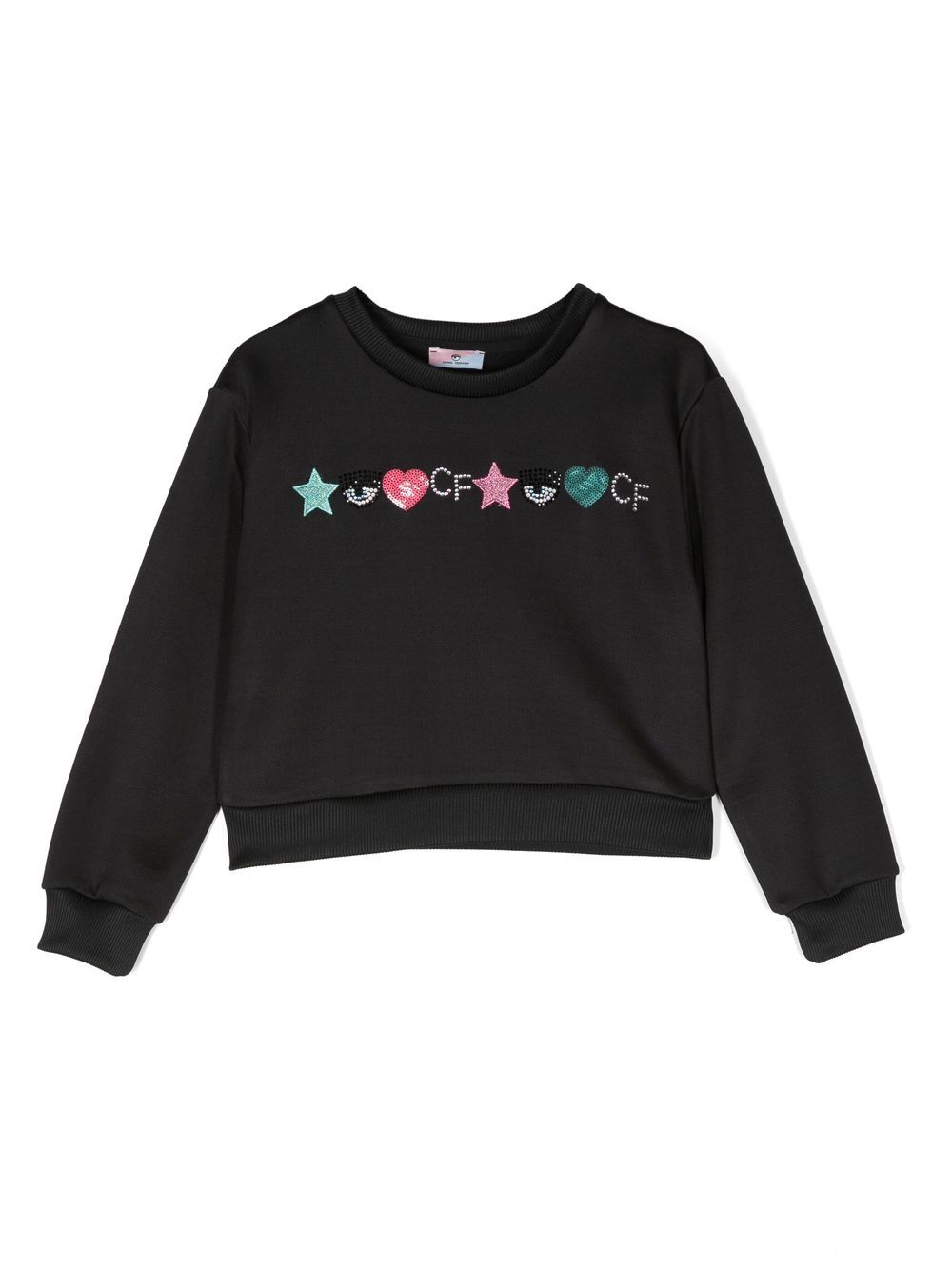 Chiara Ferragni Kids 缀饰圆领卫衣 - 黑色