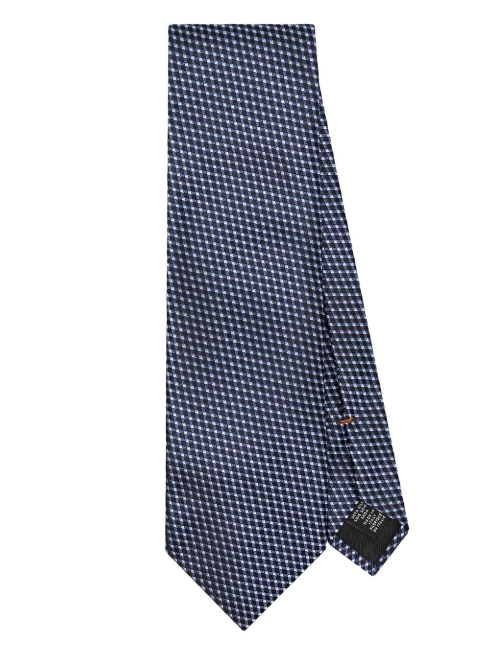 Zegna 格纹图案提花真丝领带 - 蓝色